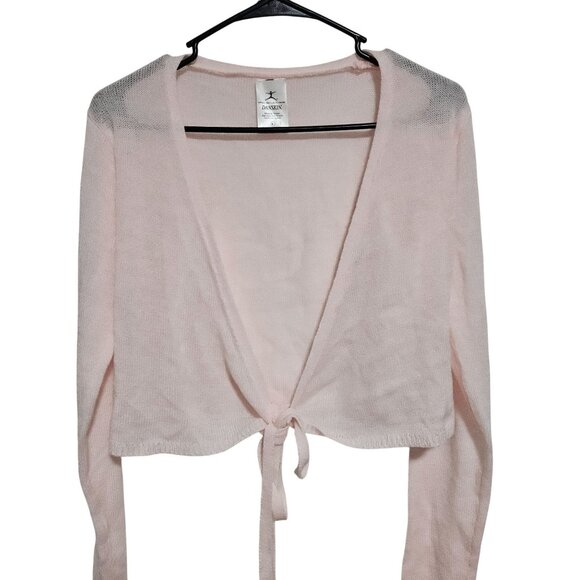 Danskin Pink Tie Waist Cardigan Black Sheer Dance Wrap Skirt Womens Size Large - Picture 3 of 8